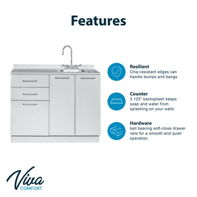 Viva Comfort 36.75"H x 42"W Exam Room Medical Cabinet With Sink, 2-Doors, 3-Drawers, Gray (ADIME902-BASE-42-RS-GRY-MK)