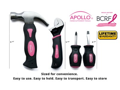 Apollo Tools Stubby Tool Set, 4-Piece, Pink/Black (DT0240P)