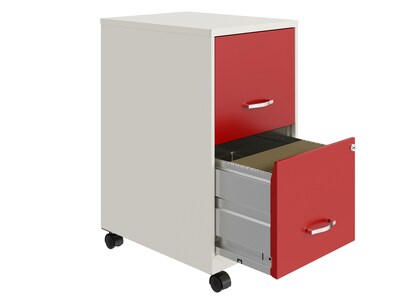 Space Solutions SOHO Smart File 2-Drawer Mobile Vertical File Cabinet, Letter Size, Lockable, Pearl White/Lava Red (25334)