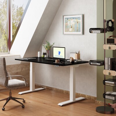 FlexiSpot E7 Series 60"W Electric Adjustable Standing Desk, Black/White (E7W6024B)