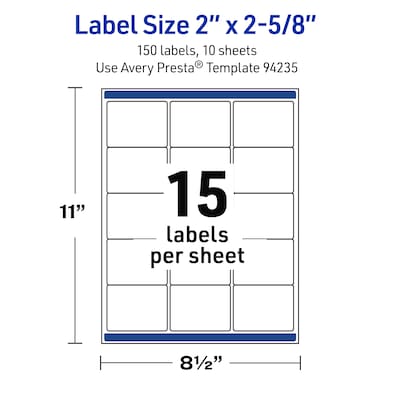 Avery Rectangle Laser Multipurpose Labels, 2" x 2-5/8", White, 150/Pack (19479399288)