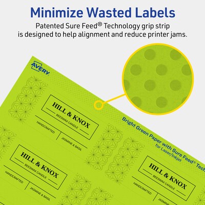 Avery Laser/Inkjet Multipurpose Rectangle Labels, 1.5" x 3.75", Bright Green, 100/Pack (94205)