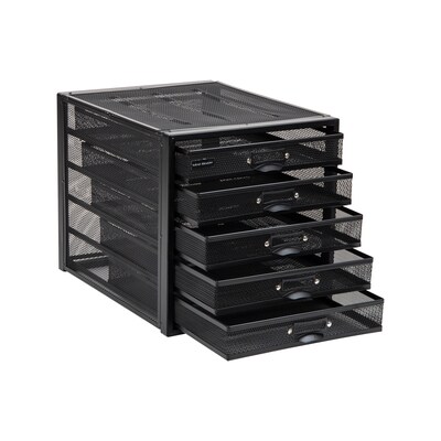 Mind Reader 5-Compartment Metal Mesh File Storage Drawers, Black (5CABMESH-BLK)