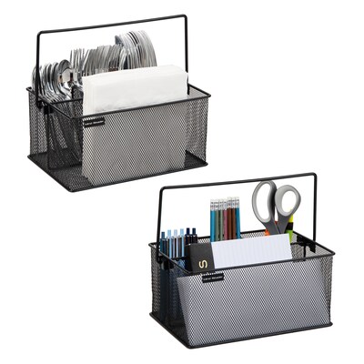 Mind Reader Network Collection 4-Compartment Utensil Holder with Handle, Metal Mesh, Black, 2/Pack (2MESHBASK)