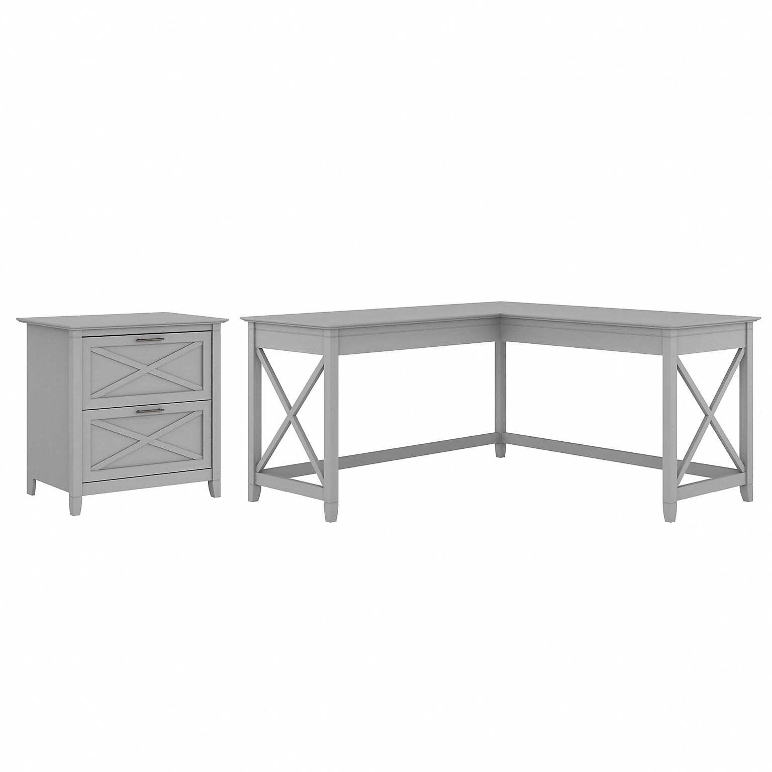 Bush Furniture Key West 60 L-Shaped Desk with Two-Drawer Lateral File Cabinet, Cape Cod Gray (KWS014CG)