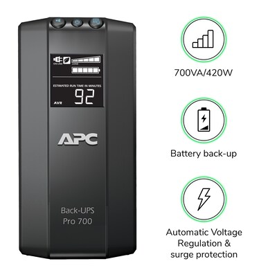 APC Power-Saving Back-UPS Pro 700VA Battery Backup , 6-Outlets, Black (BR700G)
