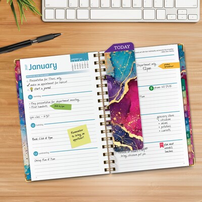 2027 Excello Brands 6 x 8 Weekly & Monthly Standard Planner, Paperboard Cover, Rainbow Gold Marble (FSHN-CY27-58-36)