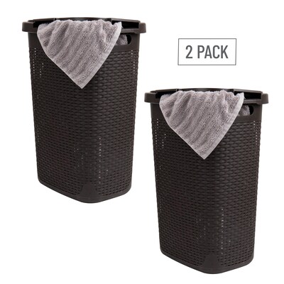 Mind Reader 15.85-Gallon Laundry Hamper with Lid, Plastic, Brown, 2/Set (60HAMP2PK-BRN)