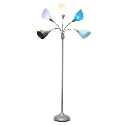 Simple Designs Medusa 67" Silver Floor Lamp with Cone Shades, Blue/White/Gray (LF2006-SBG)