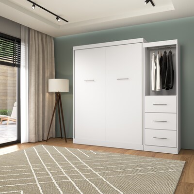 Bestar Nebula Queen Murphy Bed and Closet Organizer with Drawers (90W), White (25982-000017)