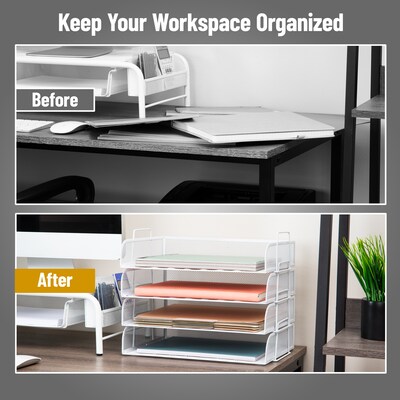 Mind Reader Metal Side Loading Stackable Letter Tray, White (DSTACK4-WHT)