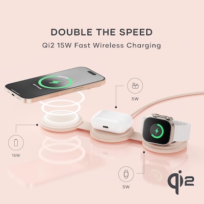 Satechi OntheGo 3-in-1 Wireless Charger, Desert Rose (ST-QTG31R)