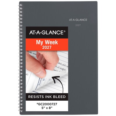 2027 AT-A-GLANCE DayMinder 5 x 8 Weekly & Monthly Planner, Plastic Cover, Gray (GC200-07-27)