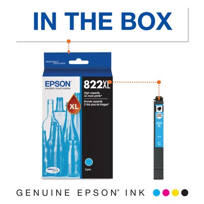 Epson T822XL Cyan High Yield Ink Cartridge (T822XL220-S)