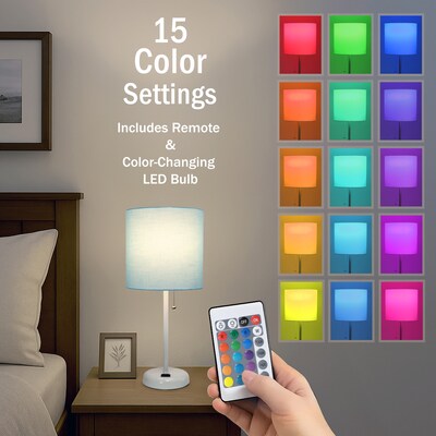 Simple Designs 19.5" LED Table Lamp, White/Aqua Shade (LT2024-AOW-CCLB)