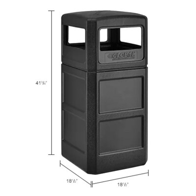 Global Industrial Square Plastic Waste Receptacle w/ Dome Lid, 42 Gallon, Black (641414BK)