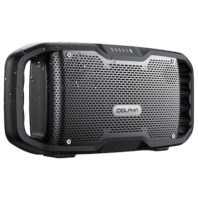 Dolphin Audio SOUNDBYTE 100 Wireless Bluetooth Portable Speaker with Dual 3-In. Woofers & Power Bank, Waterproof, Black (S100)