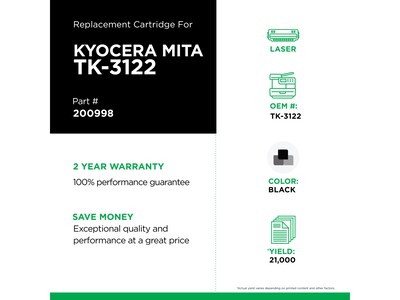 Clover Imaging Group Compatible Black Standard Yield Toner Cartridge Replacement for Kyocera TK-3122
