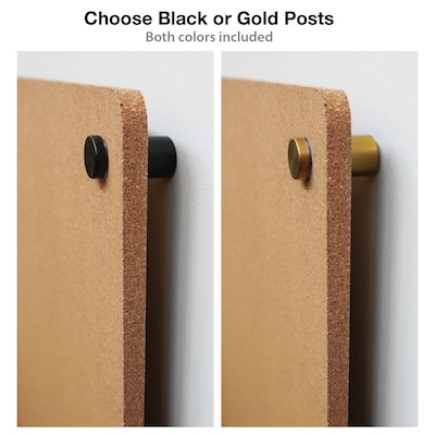 Excello Brands Cork Bulletin Board, Black and Gold Wall Posts, 36 x 42 (CRKBRD-3642-BG)