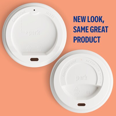 Perk™ Plastic Hot Cup Lid, 10/12/16 Oz., White, 50/Pack (PK54369)