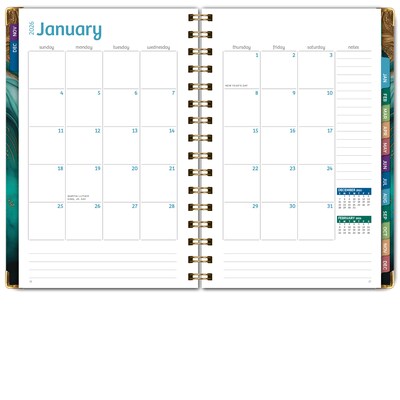 2026 Global Printed Products 5.5" x 8" Weekly & Monthly Planner, Paperboard Cover, Teal Gold Marble (FSHN-CY26-58-54)