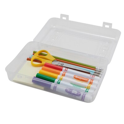 Advantus Polystyrene Pencil Box Clear, 5.25" x 8.5" x 2.5", Clear, 6/Pack (AVT34104-6)