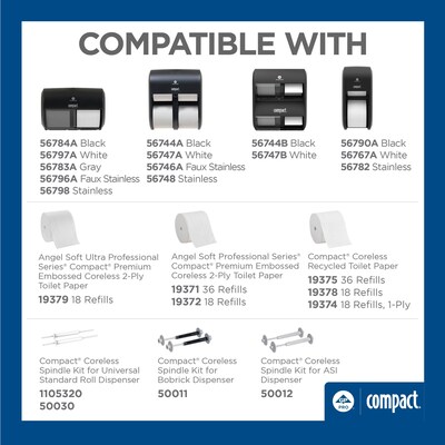 Georgia-Pacific Compact 2-Roll Side-by-Side Coreless Toilet Paper Dispenser, White (56797A)