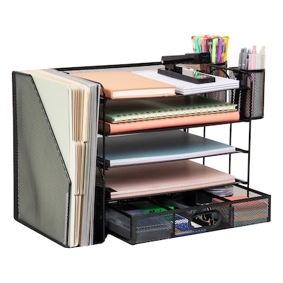 Mind Reader 3-Tier Metal Desk Organizer, Black (MAG5C-BLK)