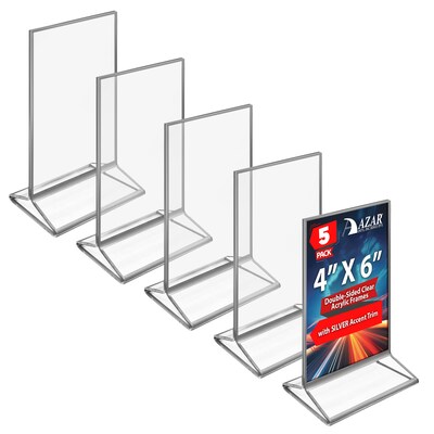Azar Card Holder, Desktop/Countertop, Top/Side Loading Acrylic, 5/Pack (152792-SLV-5PK)
