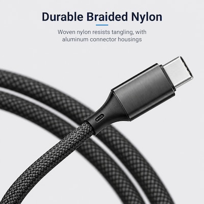 CODi Multi-Charging 4 ft. Braided USB-A Cable with USB-C/Micro USB/Lightning Connectors, Black (A01068)