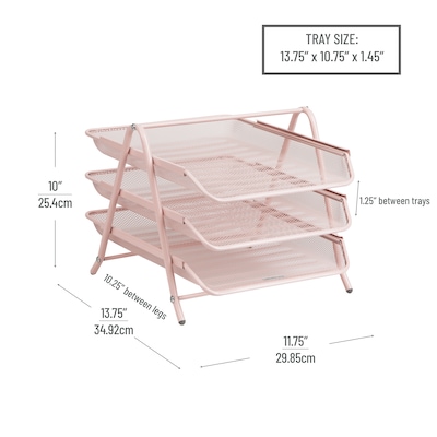Mind Reader Metal Front Loading Letter Tray, Pink (3TPAPER-PNK)
