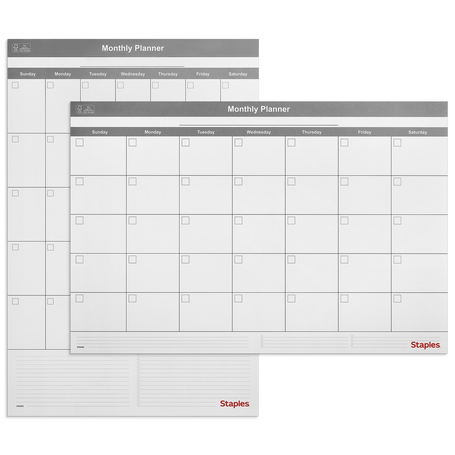 Staples 24 x 36 Monthly Dry-Erase Wall Calendar, Undated, Reversible, White/Gray (ST60365-24)