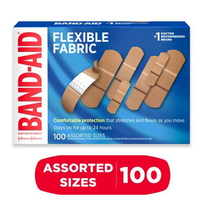 Band-Aid Brand Flexible Fabric Adhesive Bandages, Assorted Sizes, 100 Count  (117178)