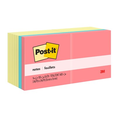 Post-it Notes, 3 x 3, Poptimistic Collection, 100 Sheet/Pad, 14 Pads/Pack (65414YWM)