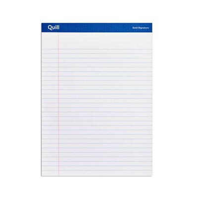 Quill Brand® Gold Signature Premium Series Legal Pad, 8-1/2 x 11, Wide Ruled, White, 50 Sheets, 12