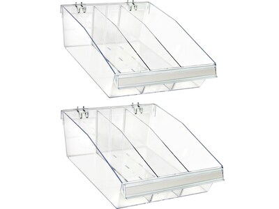 Azar 5.75 x 11.75 Pegboard 3-Compartment Medium Deep Bin Tray, Clear, 2/Pack (556130-M-DIV-2PK)