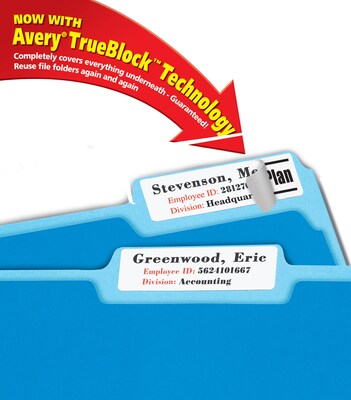 Avery TrueBlock Laser/Inkjet Extra Large File Folder Labels, 15/16" x 3-7/16", White, 450 Labels/Pack (5027)