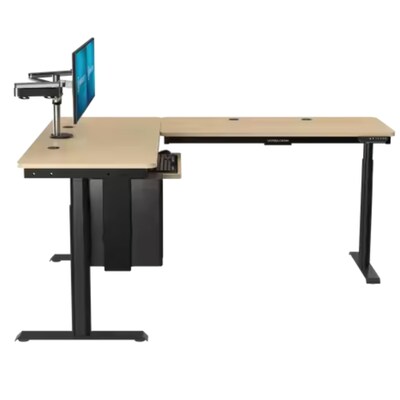VersaDesk PowerLift 60W Electric L-Shaped Adjustable Standing Desk, Maple/Black (PLLSD6060-BM-APP)