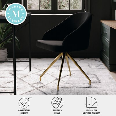 Martha Stewart Sora Velvet Swivel Task Chair, Black/Polished Brass (CH222119BKGLD)
