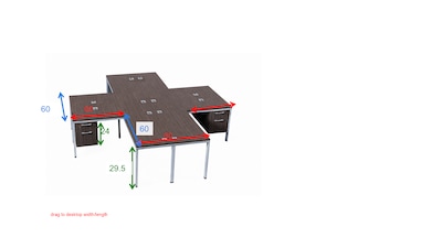 Boss Office Products Simple System 60W L-Shaped Desk with Pedestal, Driftwood, 4/Set (SGSD019-201)