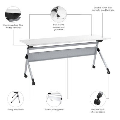 Bush Business Furniture Envision 72"W Foldable Training Room Table, White (NVW172"WHK)