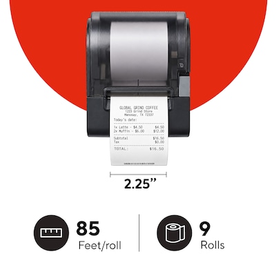 Staples Thermal Paper Rolls, 2 1/4 x 85, 9/Pack (18231/21266)