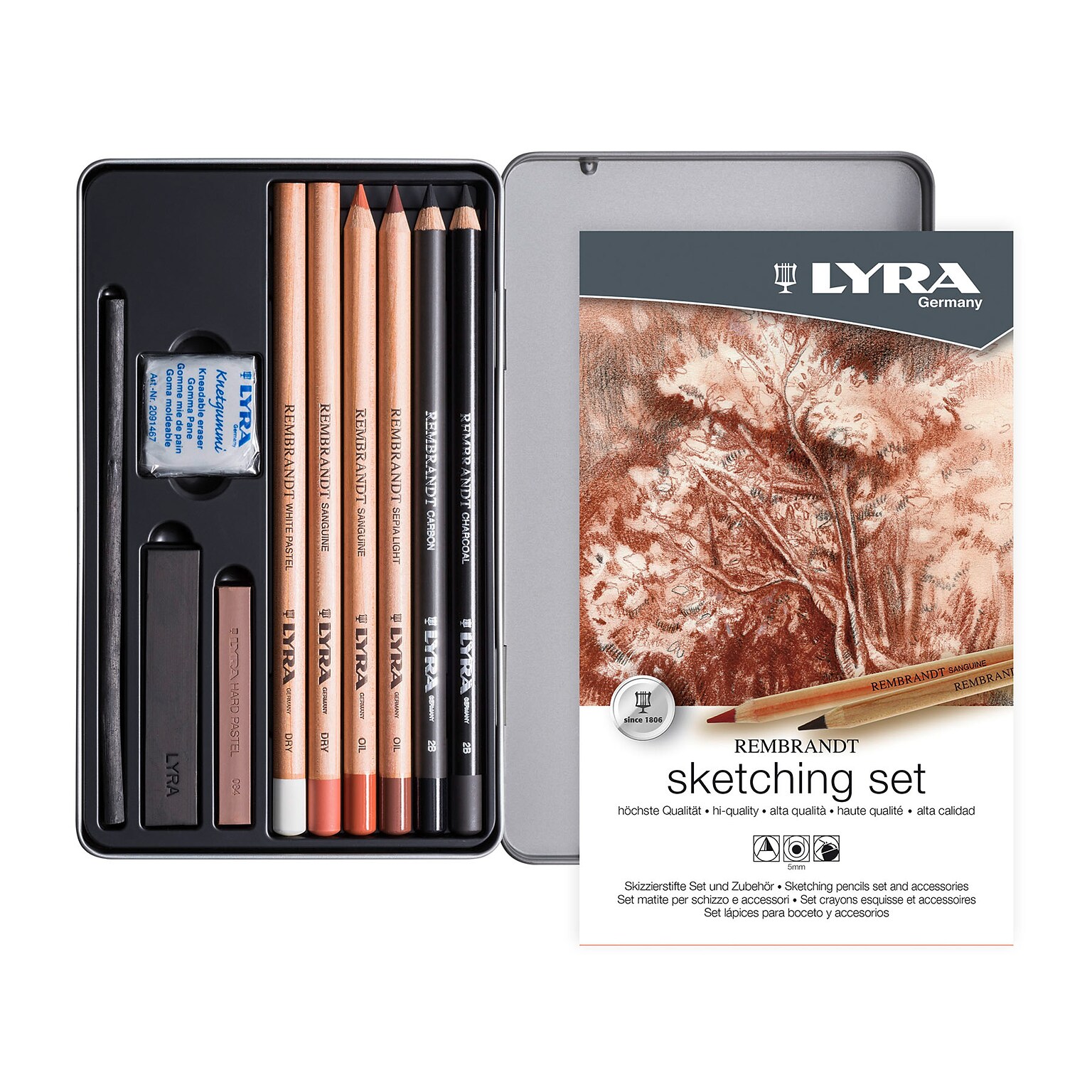 Lyra Rembrandt Sketching Pencil Set Tin, Assorted Colors, 10/Pack (LYXL2051110)