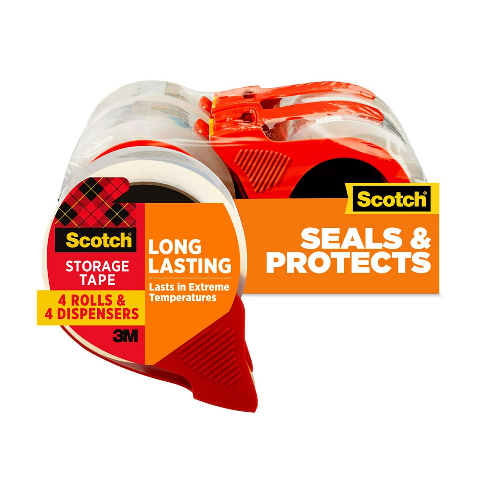 Scotch Moving & Storage Packing Tape with Dispenser, 1.88 x 38.2 yds., Clear, 4/Pack (3650S-4RD)