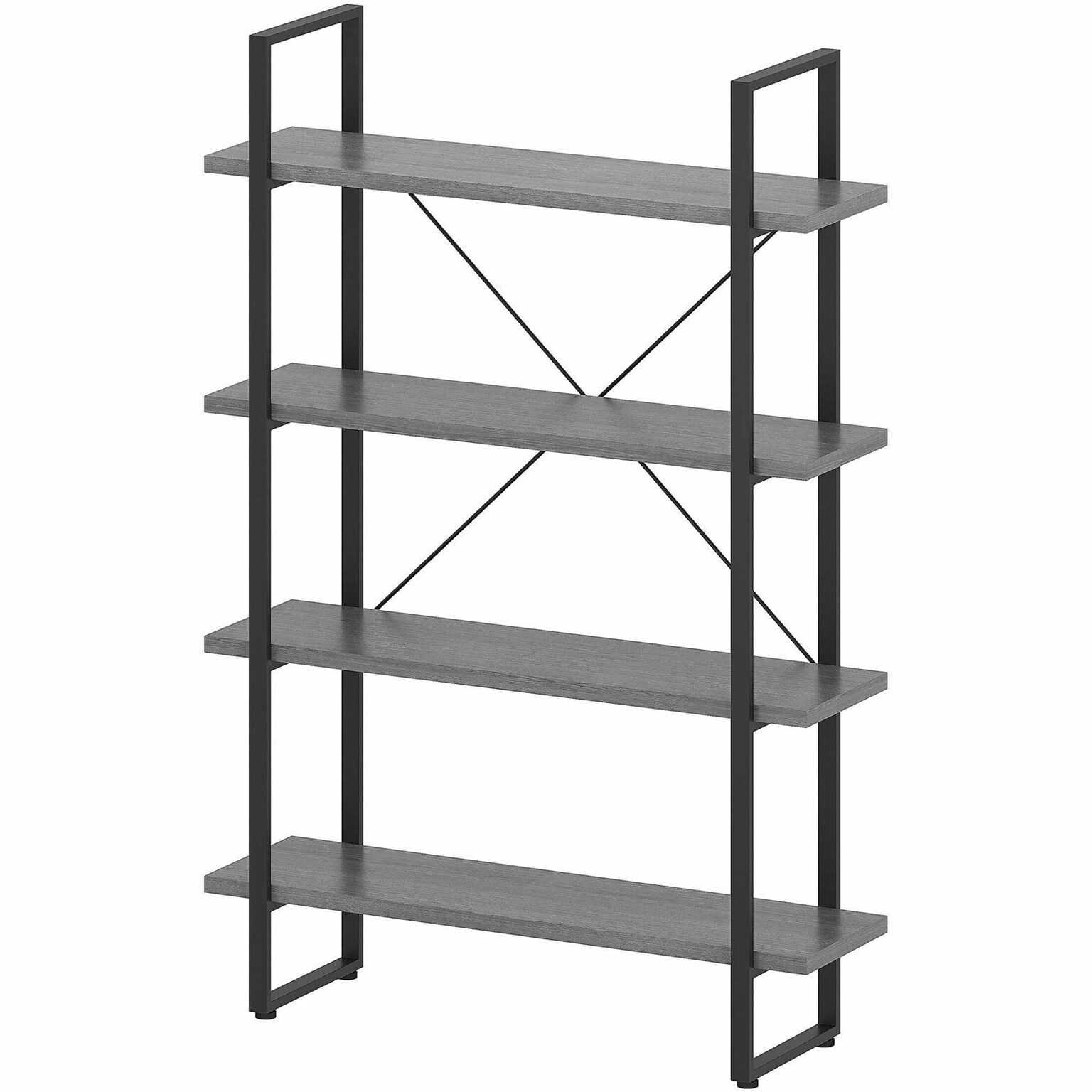 Lorell SOHO 57.5 4-Shelf Rustic Metal Frame Bookcase, Weathered Charcoal Steel (LLR97620)