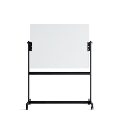 U Brands White Frosted Magnetic Glass Dry Erase Board, Double Sided Rolling Easel, Frameless, 47 x 35 (2368U00-01)