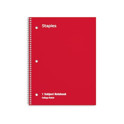 Staples® 1-Subject Notebook, 8 x 10.5, College Ruled, 70 Sheets, Assorted Colors (ST54891)