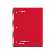 Staples® 1-Subject Notebooks, 8 x 10.5, College Ruled, 70 Sheets, Assorted Colors, 48/Pack (27498C