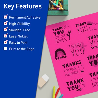 Avery Laser/Inkjet Rectangle Multipurpose Labels, 8.5 x 11, Neon Magenta, 10/Pack (94269)