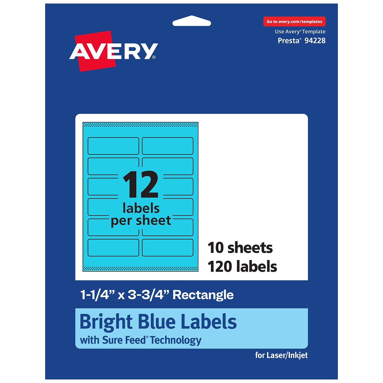 Avery Rectangle Multipurpose Labels, 1.25 x 3.75, Bright Blue, 120/Pack (94228)